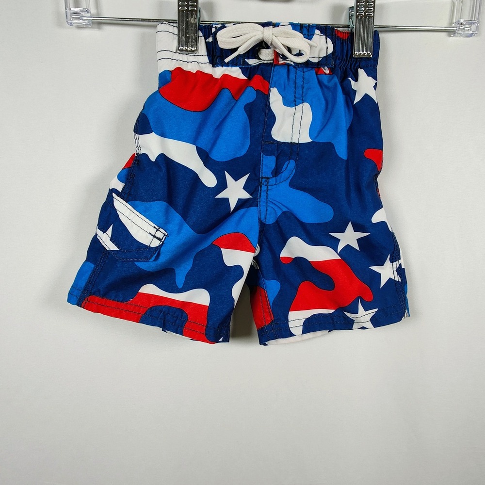 Kanu Surf Boys Patriotic Camo Star Swim Trunks Blue Red White Size 2T